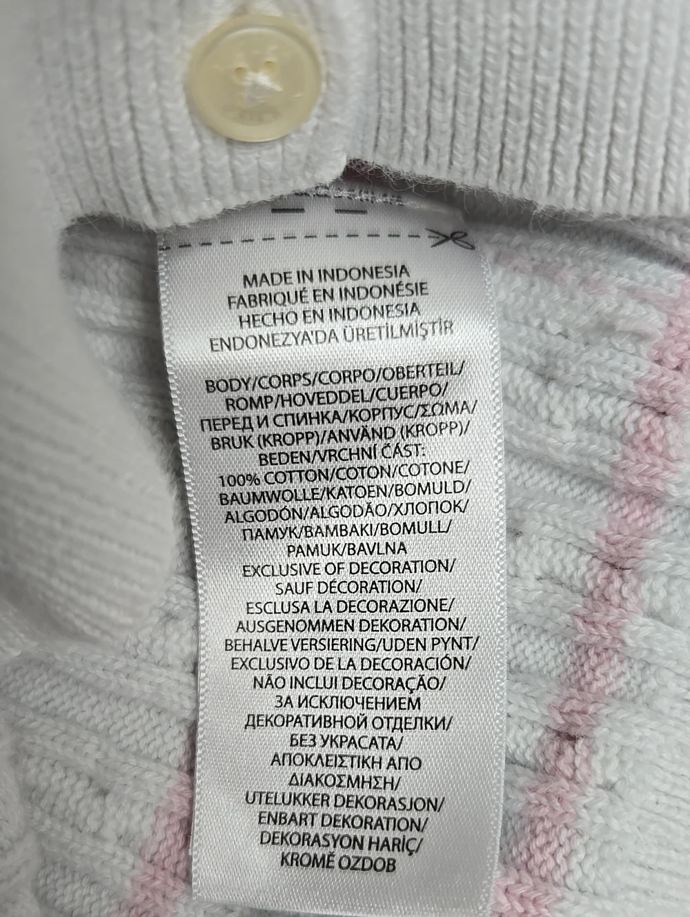 Ralph Lauren White Cable-Knit Cardigan with Light Pink Stripes